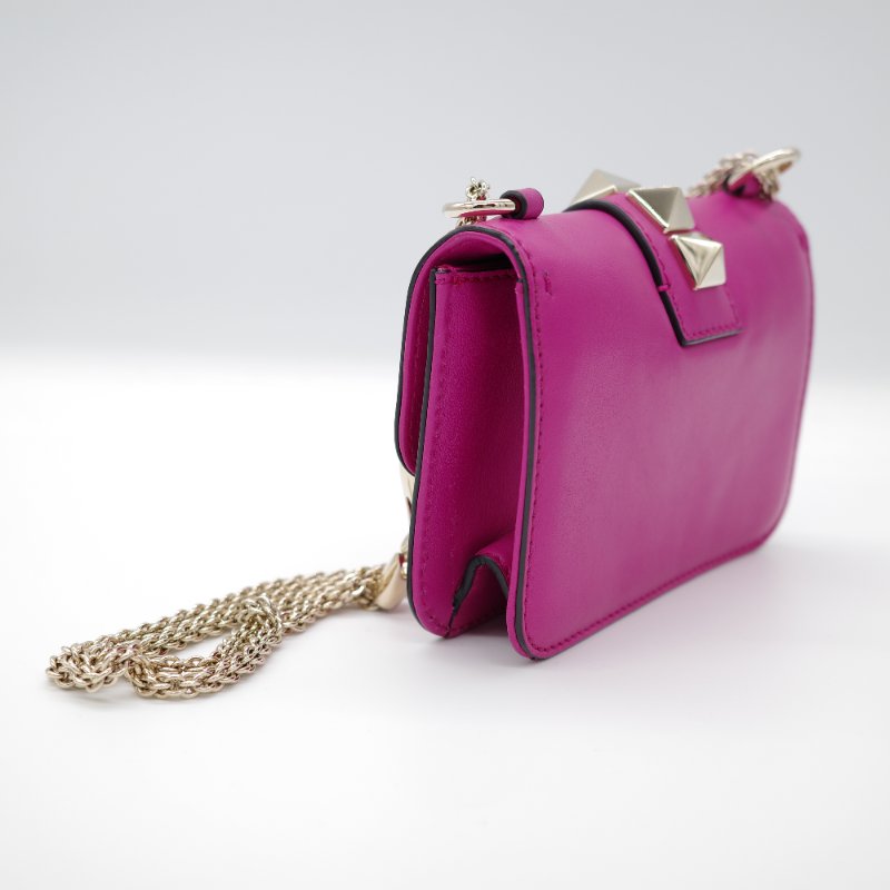 Valentino 范倫鐵諾  Rockstud 紫粉色 牛皮 鉚釘 淡金色 鏈條 口蓋包 斜挎包 單肩包-3