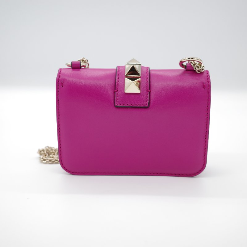 Valentino 范倫鐵諾  Rockstud 紫粉色 牛皮 鉚釘 淡金色 鏈條 口蓋包 斜挎包 單肩包-4