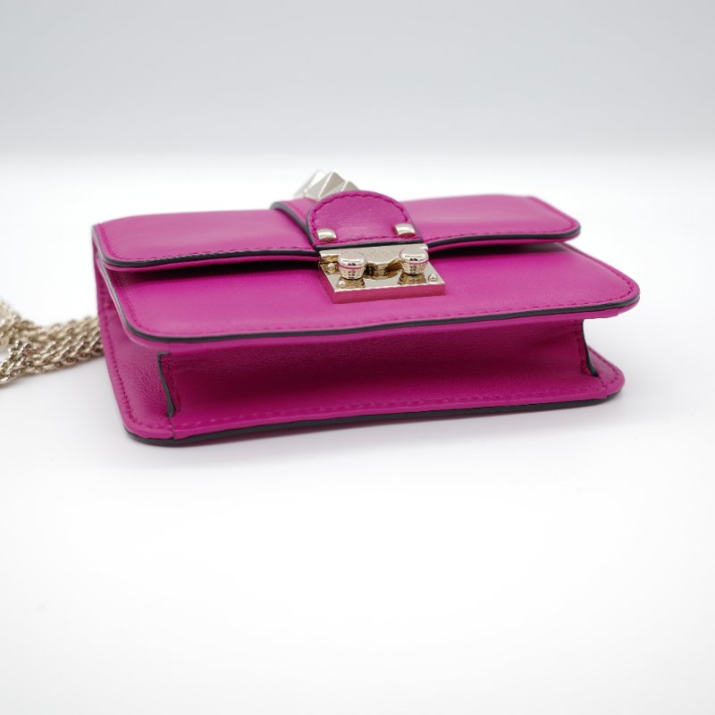 Valentino 范倫鐵諾  Rockstud 紫粉色 牛皮 鉚釘 淡金色 鏈條 口蓋包 斜挎包 單肩包-5