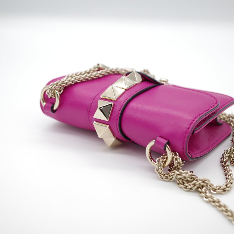 Valentino 范倫鐵諾  Rockstud 紫粉色 牛皮 鉚釘 淡金色 鏈條 口蓋包 斜挎包 單肩包-6