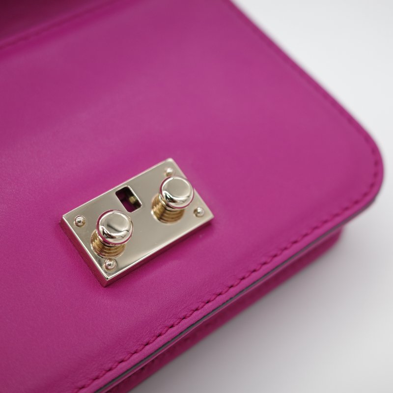 Valentino 范倫鐵諾  Rockstud 紫粉色 牛皮 鉚釘 淡金色 鏈條 口蓋包 斜挎包 單肩包-8