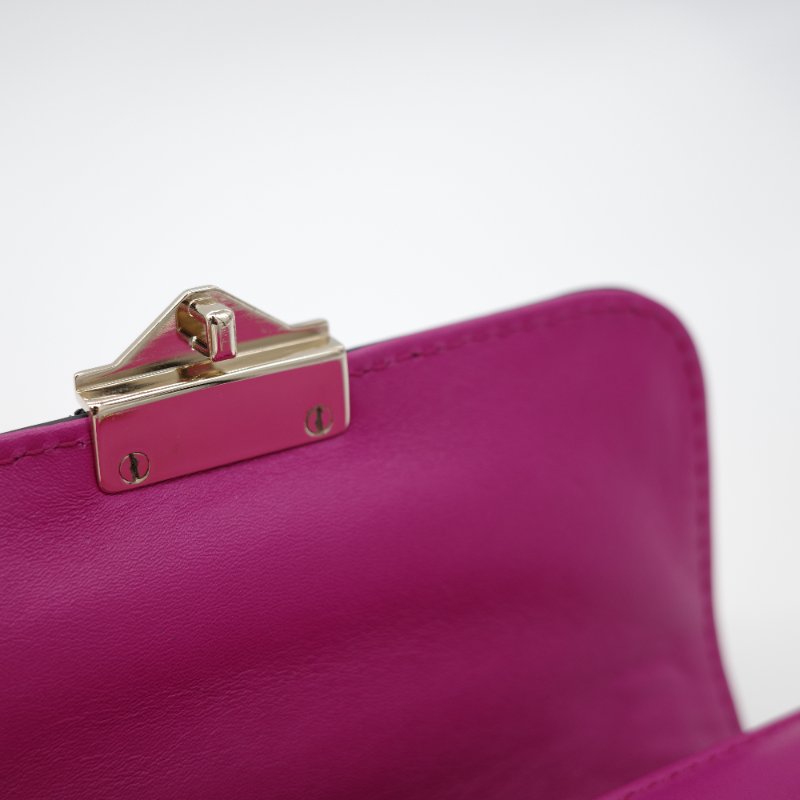 Valentino 范倫鐵諾  Rockstud 紫粉色 牛皮 鉚釘 淡金色 鏈條 口蓋包 斜挎包 單肩包-9