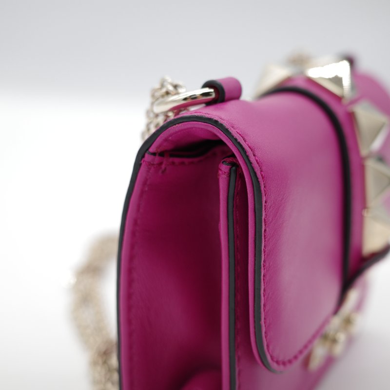 Valentino 范倫鐵諾  Rockstud 紫粉色 牛皮 鉚釘 淡金色 鏈條 口蓋包 斜挎包 單肩包-11