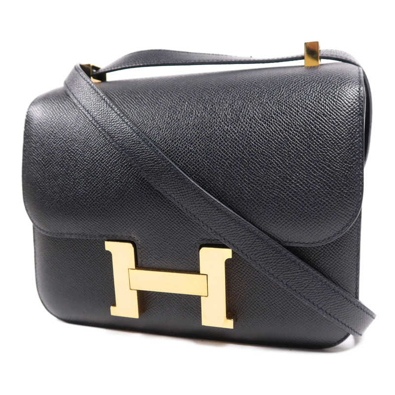 HERMES Epsom皮革Constance 24金扣肩背袋Noir-2