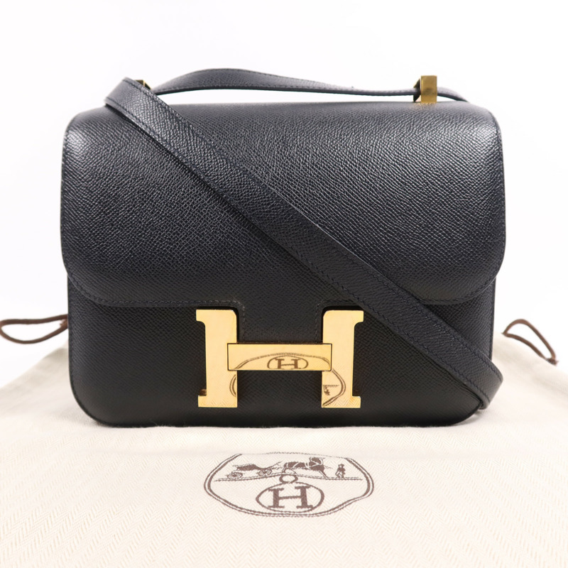 HERMES Epsom皮革Constance 24金扣肩背袋Noir-9
