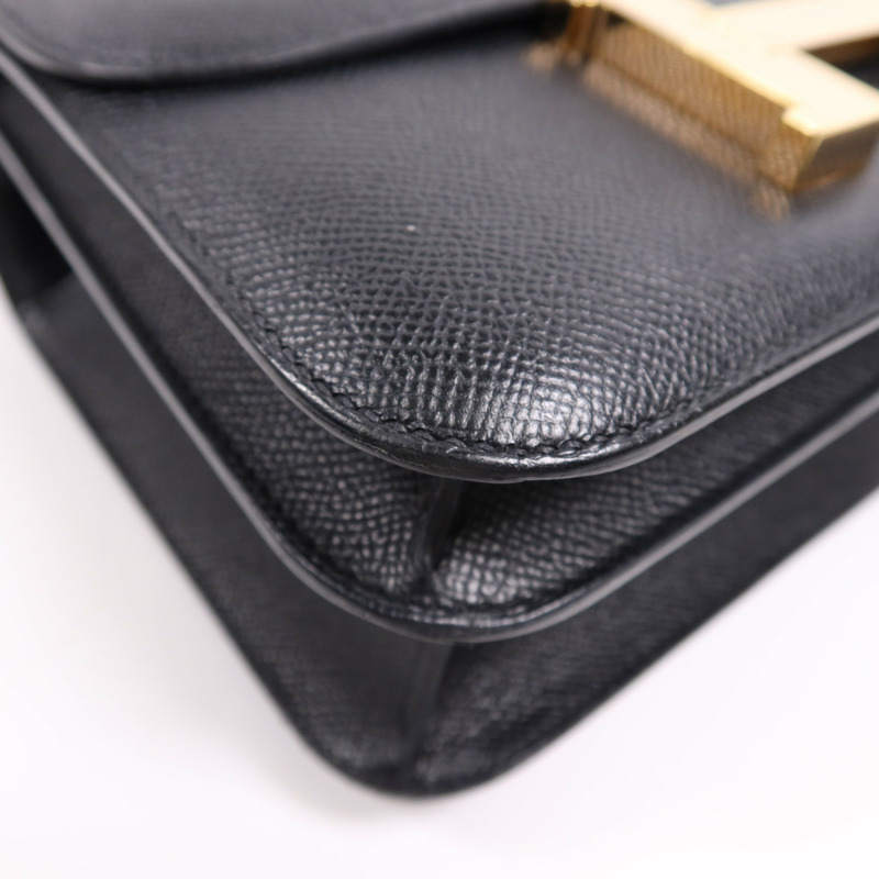 HERMES Epsom皮革Constance 24金扣肩背袋Noir-11