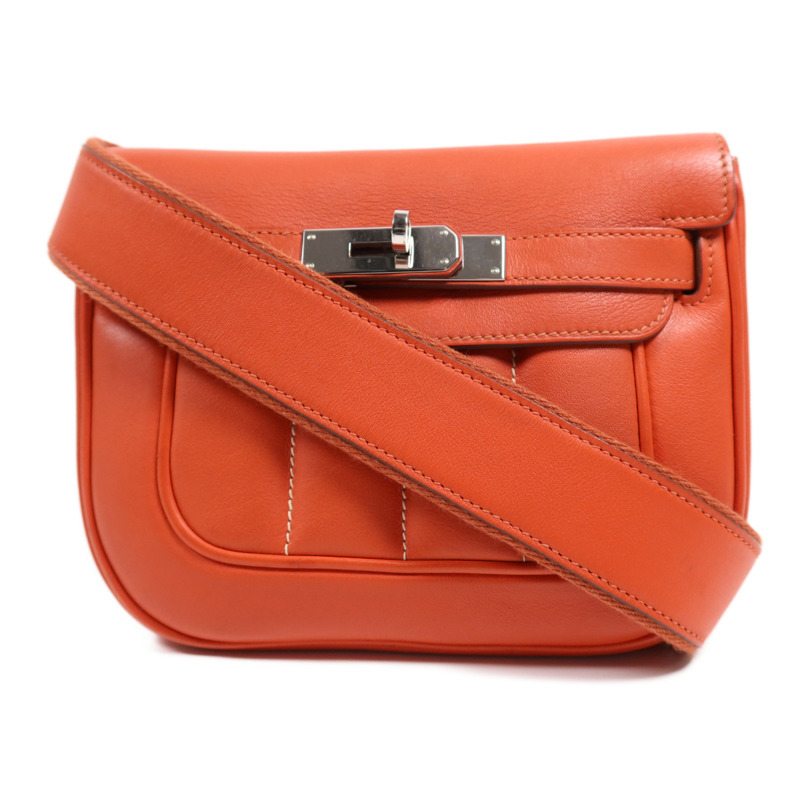 HERMES Swift皮革Berline 21 Mini銀扣肩背袋Rouge Casaque-0