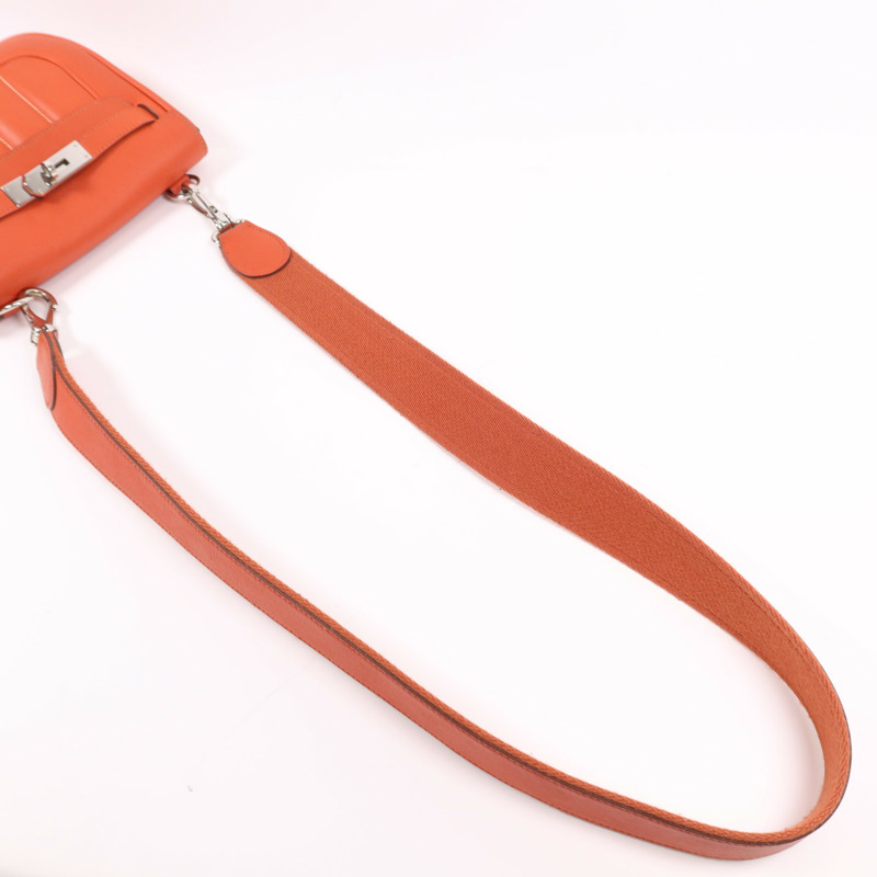 HERMES Swift皮革Berline 21 Mini銀扣肩背袋Rouge Casaque-10