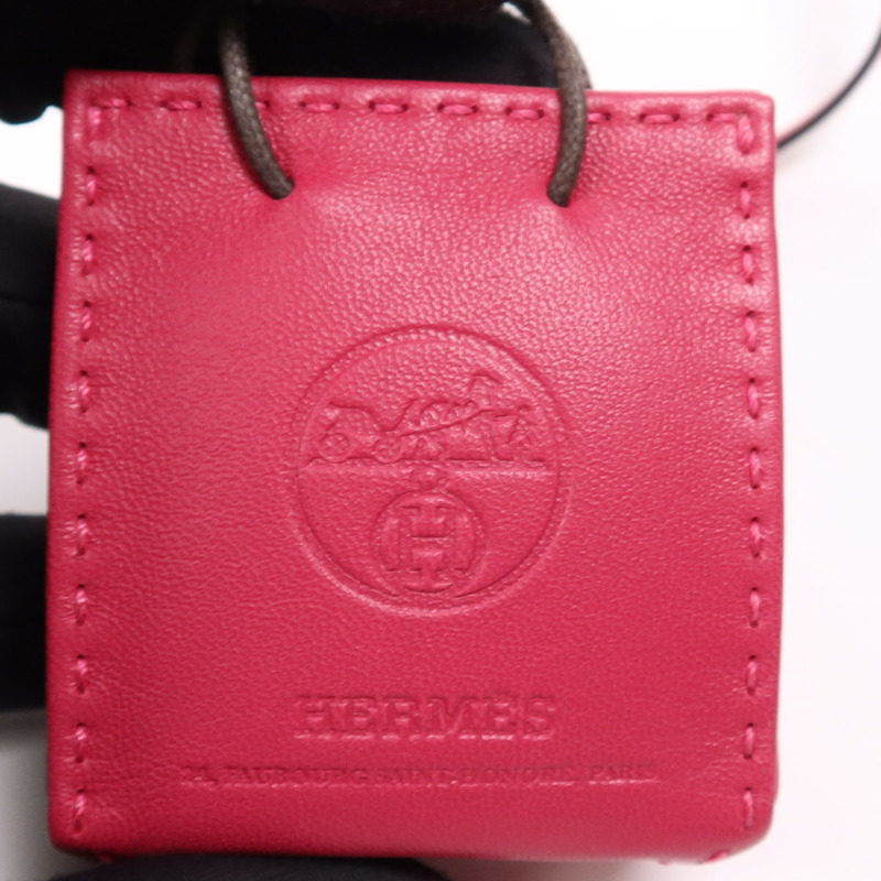 HERMES Milo皮革Paper Bag Charm掛飾Rosa Mexicano-7