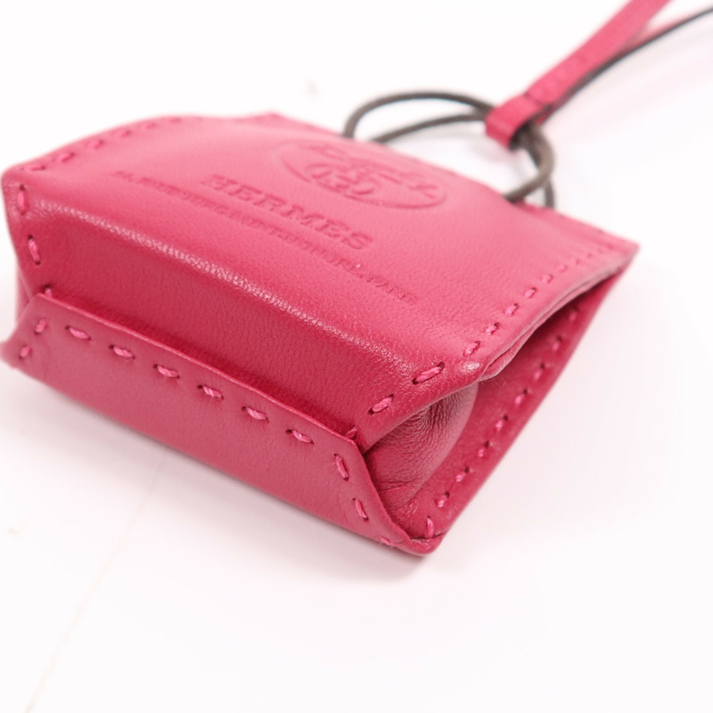 HERMES Milo皮革Paper Bag Charm掛飾Rosa Mexicano-8