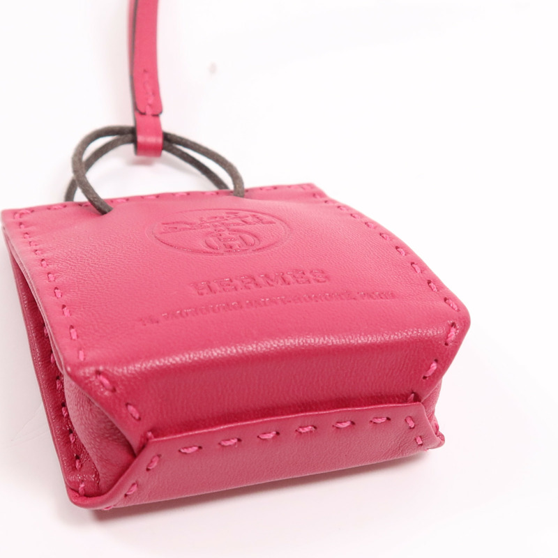 HERMES Milo皮革Paper Bag Charm掛飾Rosa Mexicano-9