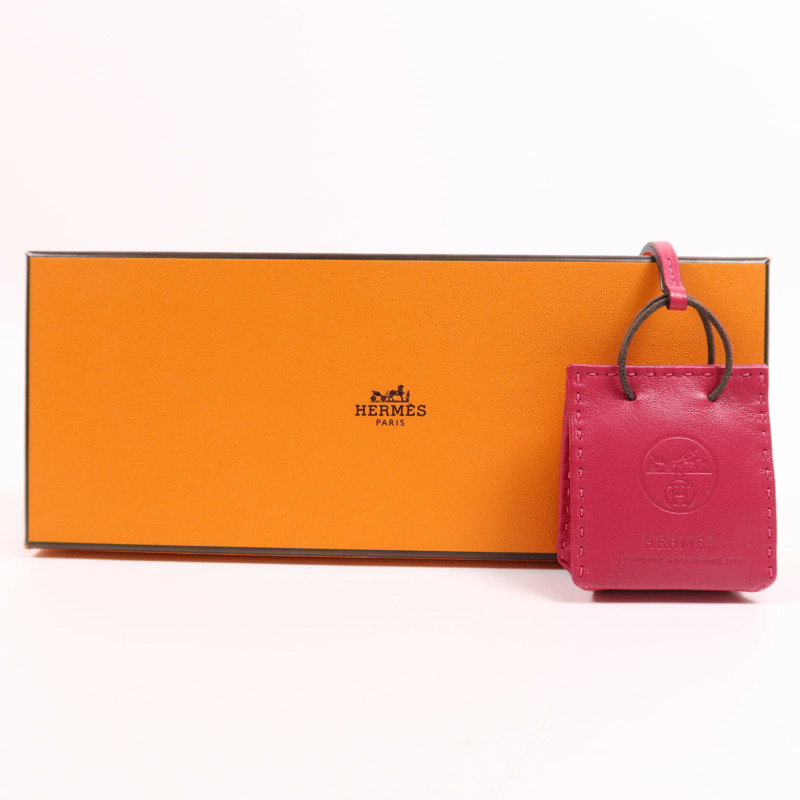 HERMES Milo皮革Paper Bag Charm掛飾Rosa Mexicano-10