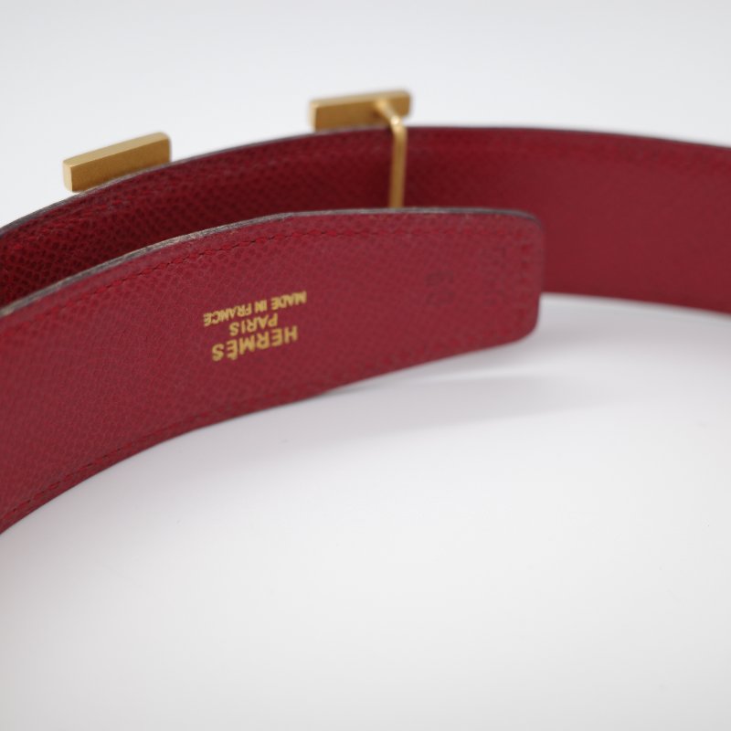 Hermès 愛馬仕  H 金扣 牛皮 双面 金棕 酒紅色 35mm 寬 腰帶 60cm 框 B-4