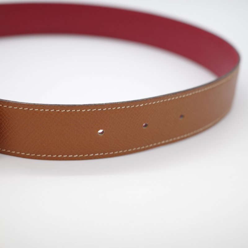 Hermès 愛馬仕  H 金扣 牛皮 双面 金棕 酒紅色 35mm 寬 腰帶 60cm 框 B-8