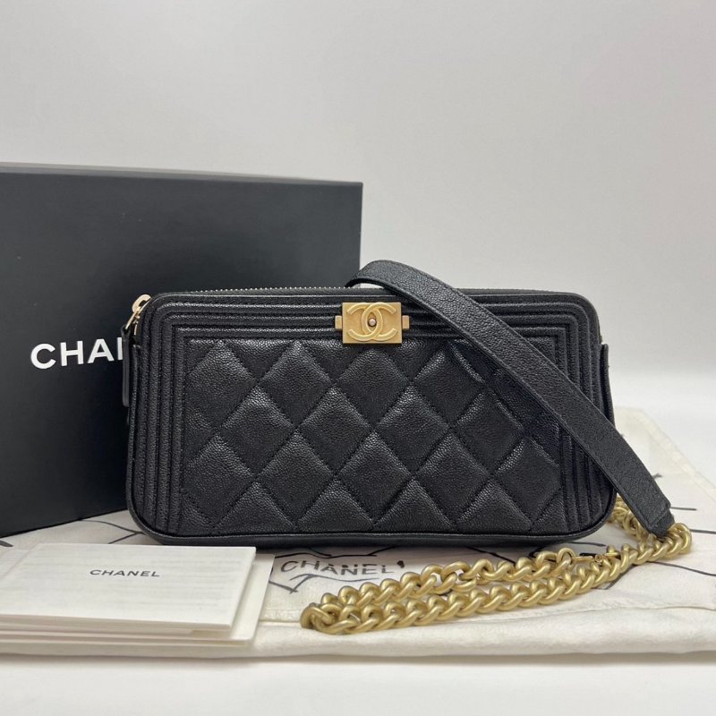 CHANEL黑金Leboy woc荔枝牛皮鏈條18.5*10*3 98新配件盒子塵袋-0