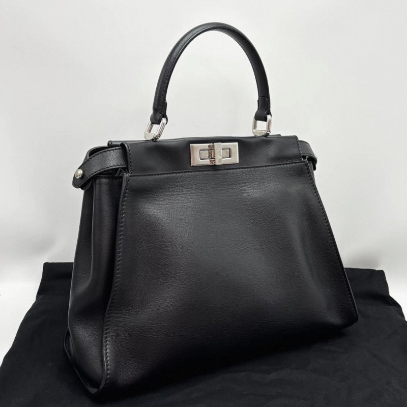 FENDI 黑銀Peekaboo手提肩背斜背包34*24*12 98新配件塵袋-5