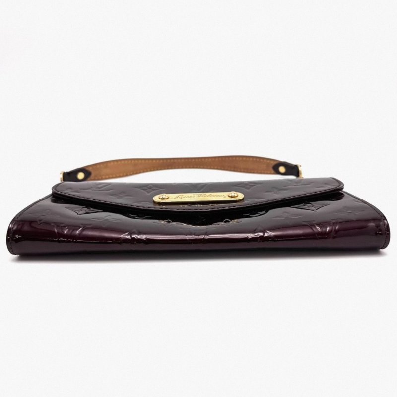 LV 酒紅色金扣漆皮手提腋下包24*11*3 98新配件塵袋-2