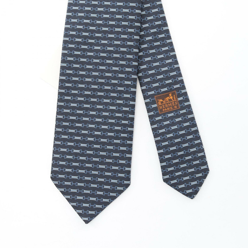 愛馬仕 (HERMES) 絲綢領帶，海軍藍，男士二手-1