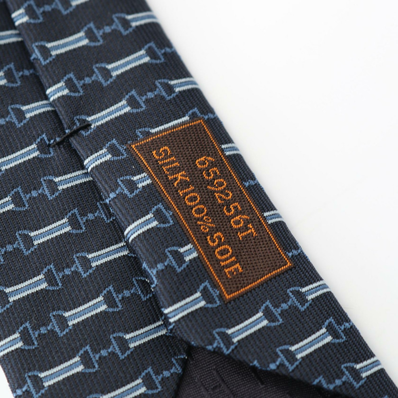 愛馬仕 (HERMES) 絲綢領帶，海軍藍，男士二手-4