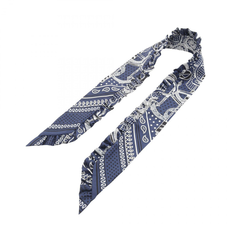 愛馬仕 Twilly Eperon d'Or 絲巾，海軍藍、黑色、白色，二手女款-4