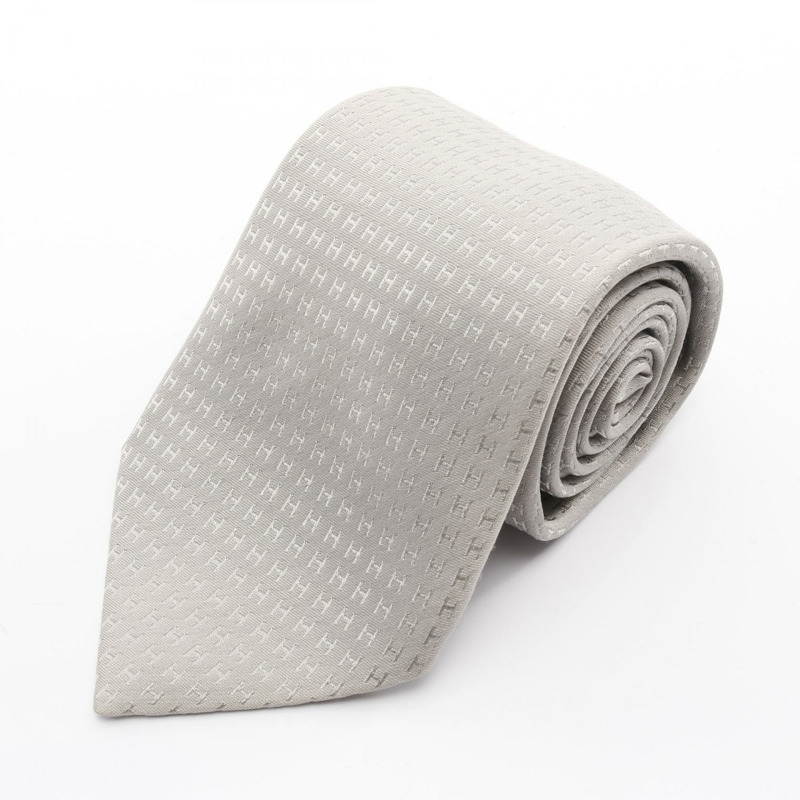 愛馬仕 H 字形領帶，灰色真絲，男士二手。-0