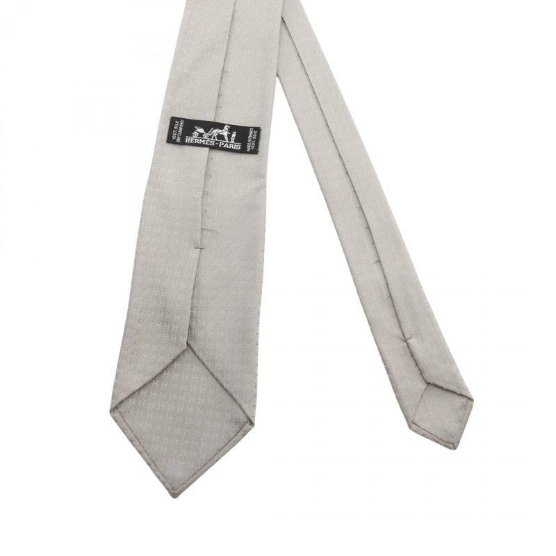 愛馬仕 H 字形領帶，灰色真絲，男士二手。-2