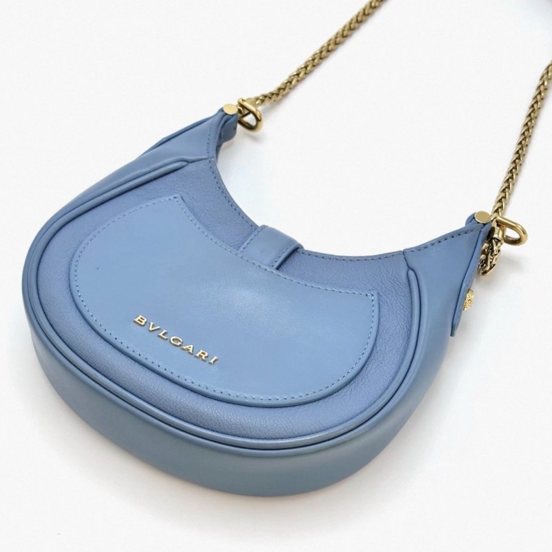 BVLGARI Ellipse系列藍金蛇頭肩背斜背包19*12 98新配件雨衣保卡塵袋-2