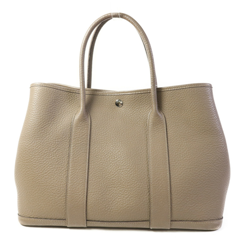 HERMES 【激減優惠】Country皮革Garden Party PM銀扣手挽袋Gris Asphalt-0
