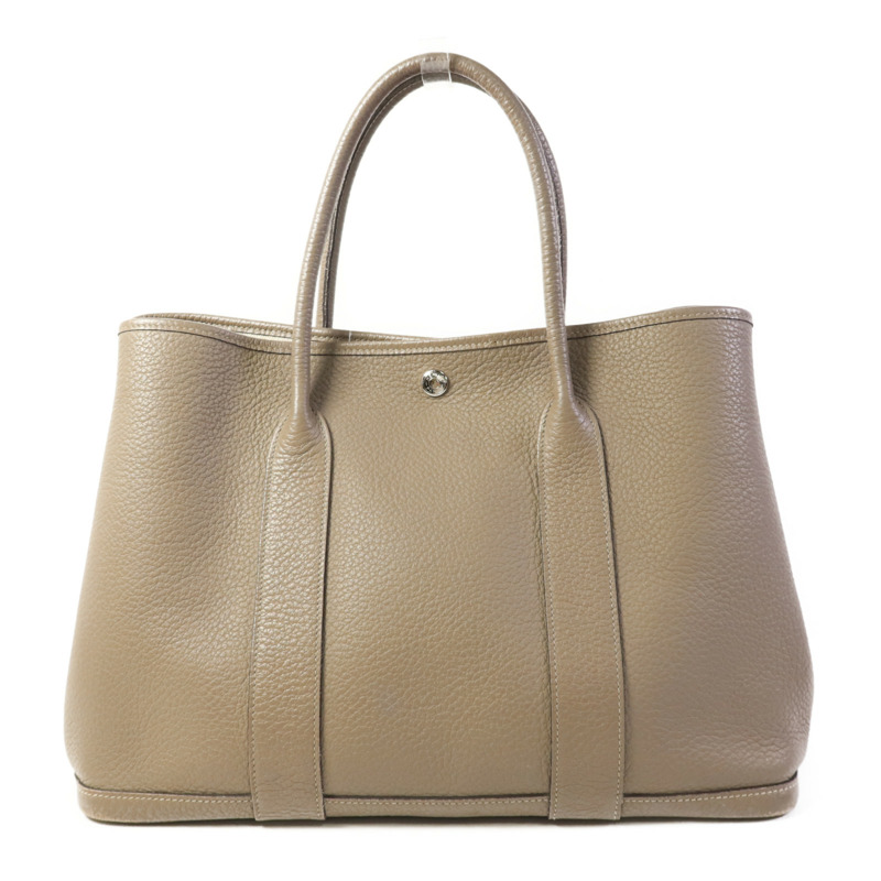 HERMES 【激減優惠】Country皮革Garden Party PM銀扣手挽袋Gris Asphalt-1