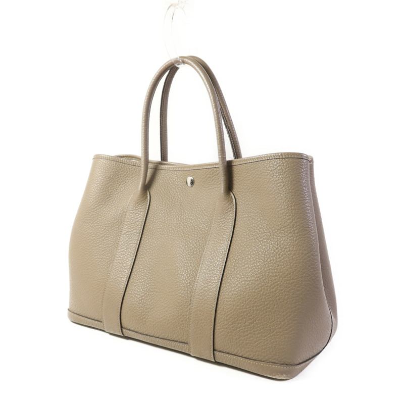 HERMES 【激減優惠】Country皮革Garden Party PM銀扣手挽袋Gris Asphalt-2