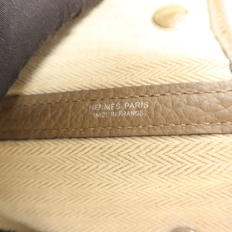 HERMES 【激減優惠】Country皮革Garden Party PM銀扣手挽袋Gris Asphalt-6