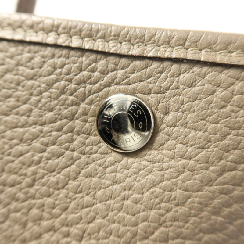 HERMES 【激減優惠】Country皮革Garden Party PM銀扣手挽袋Gris Asphalt-8