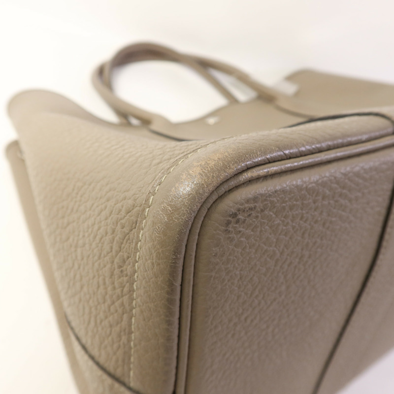HERMES 【激減優惠】Country皮革Garden Party PM銀扣手挽袋Gris Asphalt-10