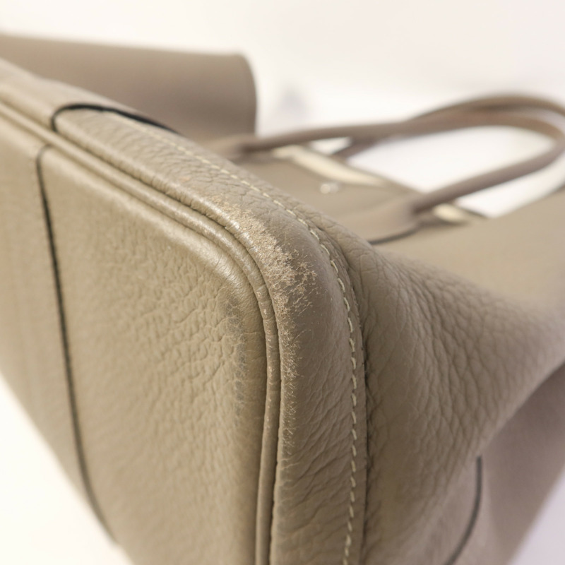 HERMES 【激減優惠】Country皮革Garden Party PM銀扣手挽袋Gris Asphalt-11