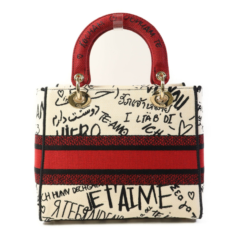 Dior 帆布Lady Dior Medium金扣手挽肩背兩用袋-1