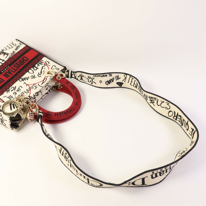 Dior 帆布Lady Dior Medium金扣手挽肩背兩用袋-4