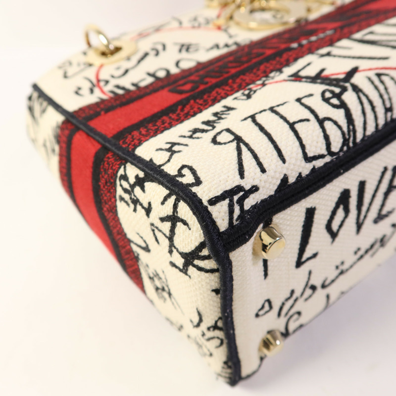 Dior 帆布Lady Dior Medium金扣手挽肩背兩用袋-13