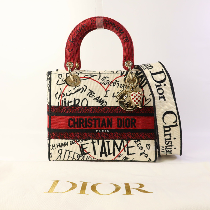 Dior 帆布Lady Dior Medium金扣手挽肩背兩用袋-16