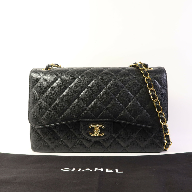 CHANEL 牛皮皮革Large Classic金扣鏈帶肩背袋-17