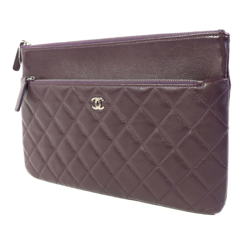 CHANEL 羊皮皮革Double Zip Pouch銀扣小袋-2