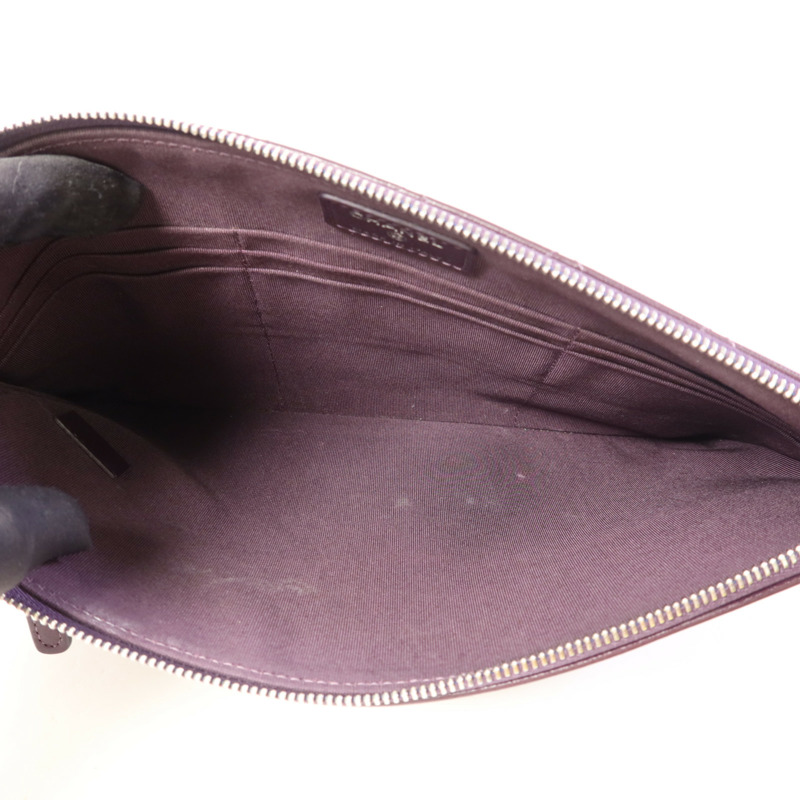 CHANEL 羊皮皮革Double Zip Pouch銀扣小袋-4