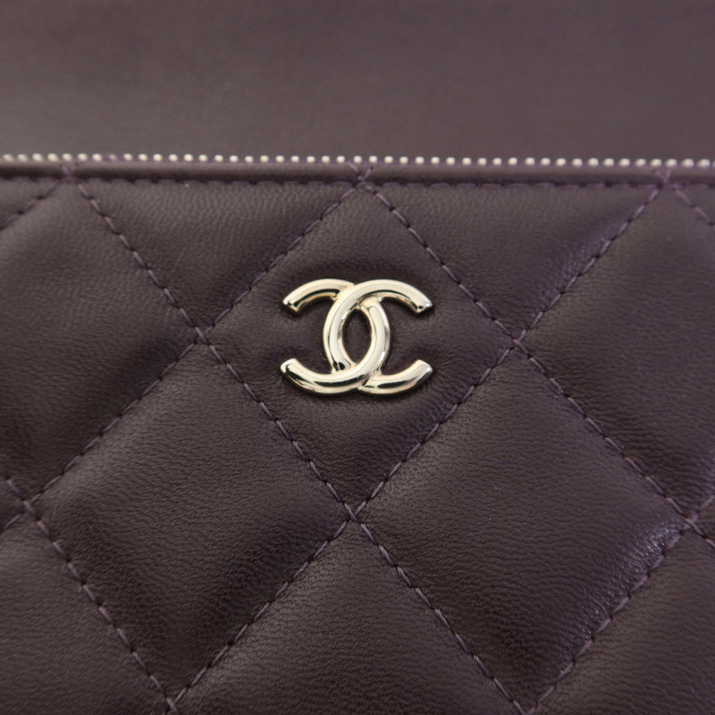 CHANEL 羊皮皮革Double Zip Pouch銀扣小袋-7