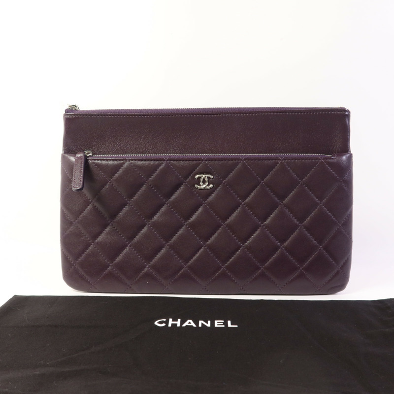 CHANEL 羊皮皮革Double Zip Pouch銀扣小袋-14