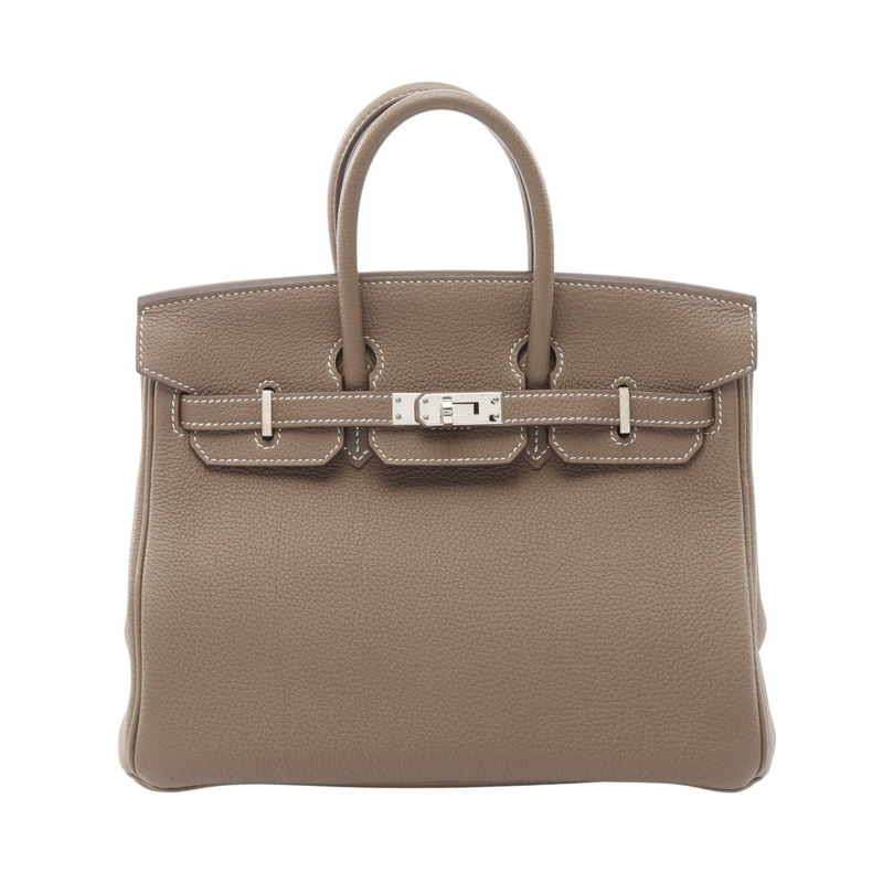 愛馬仕 Birkin 25 手提包，Togo 皮革，米色/灰褐色，二手，女士，帶五金配件-0