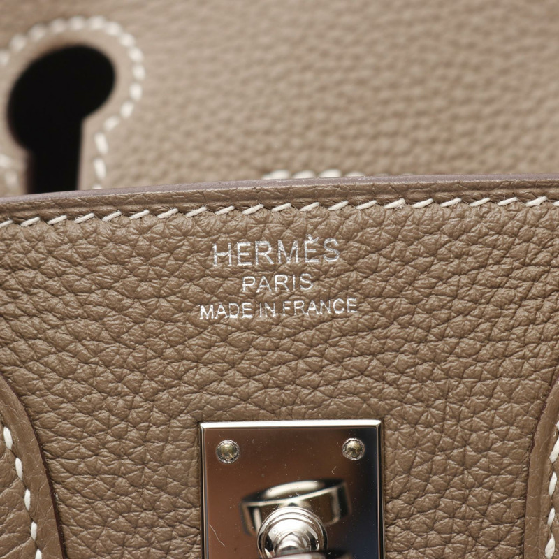 愛馬仕 Birkin 25 手提包，Togo 皮革，米色/灰褐色，二手，女士，帶五金配件-3