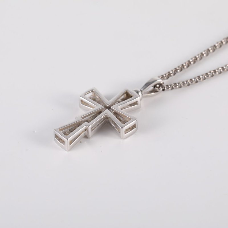 BVLGARI CROCEPENDANTS18K金滿鑽十字架項鏈18K白金/鑽石項鏈白金18K項鍊-2