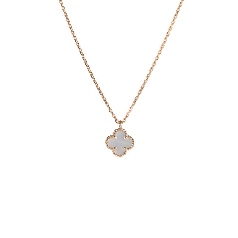 Van Cleef & Arpels SweetAlhambra小號單花項鏈新扣18K黃金/白貝母項鏈黃金項鍊-0