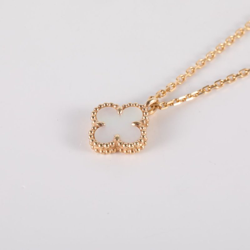 Van Cleef & Arpels SweetAlhambra小號單花項鏈新扣18K黃金/白貝母項鏈黃金項鍊-1