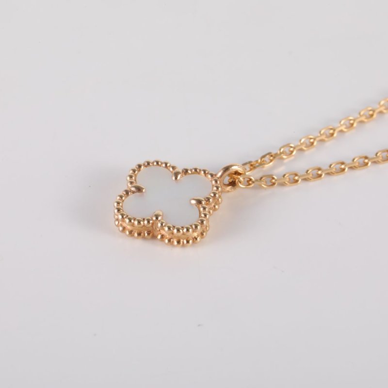 Van Cleef & Arpels SweetAlhambra小號單花項鏈新扣18K黃金/白貝母項鏈黃金項鍊-2