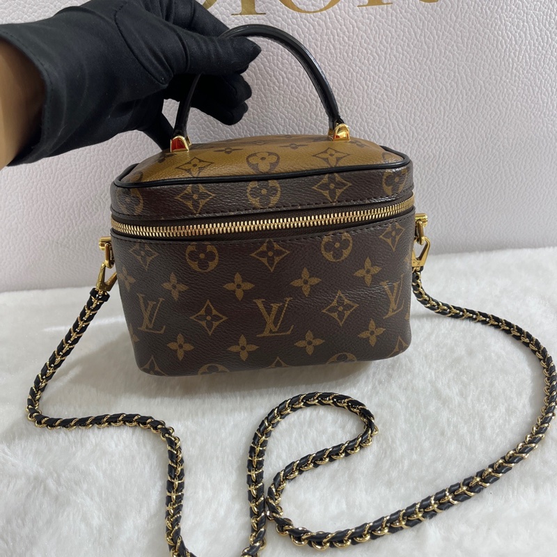 98新LV路易威登 拼色老花化妝盒包 焦糖拼色軟盒子  尺寸：19x13 ，20編碼有芯片-0